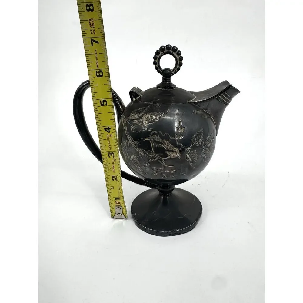 James W Tuft Quadruple Plate 1963 Etched Footed Syrup Pitcher Floral Boston